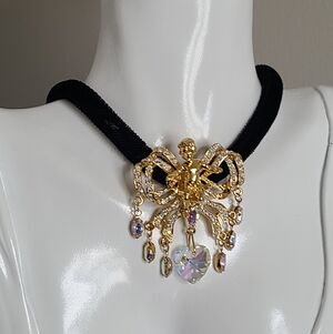 Kirks Folly Angel Fairy Fantasy Gold Velvet Choker Drop Earrings Set Collectible